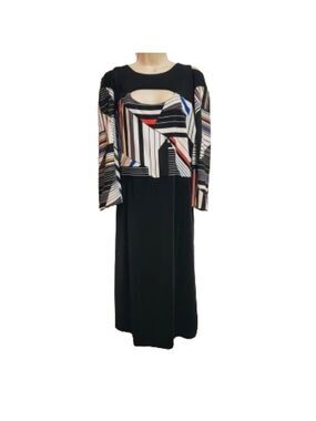 Jete Black Geometric Colorblock Midi Dress 3X Large